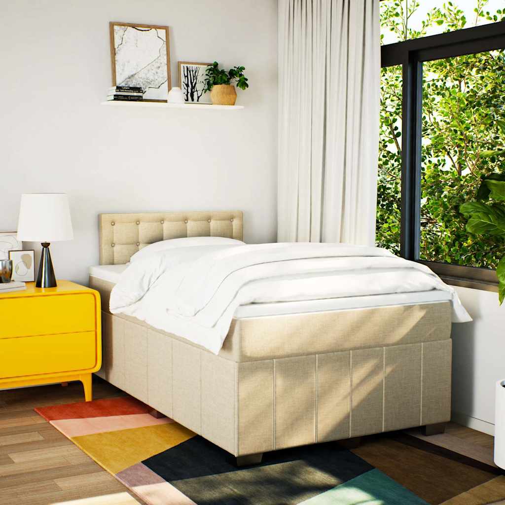Κρεβάτι Boxspring με Στρώμα Κρεμ 120x200 εκ. Υφασμάτινο - Pakobazaar