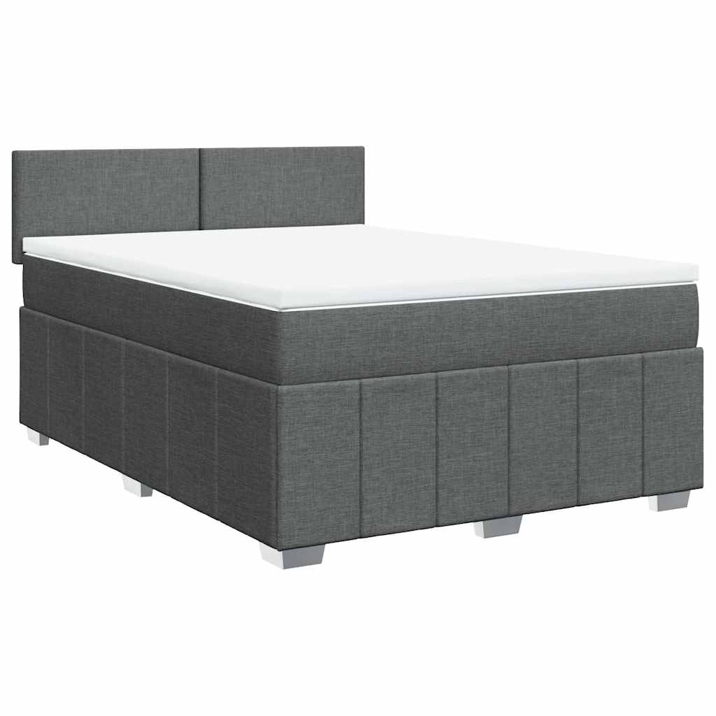 Κρεβάτι Boxspring με Στρώμα Σκούρο Γκρι 140x190 εκ. Υφασμάτινο - Pakobazaar