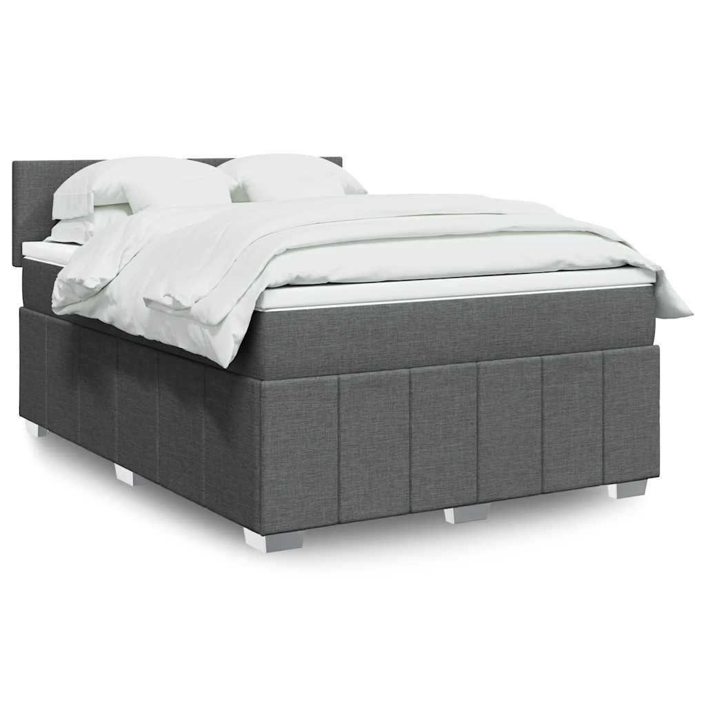 Κρεβάτι Boxspring με Στρώμα Σκούρο Γκρι 140x190 εκ. Υφασμάτινο - Pakobazaar