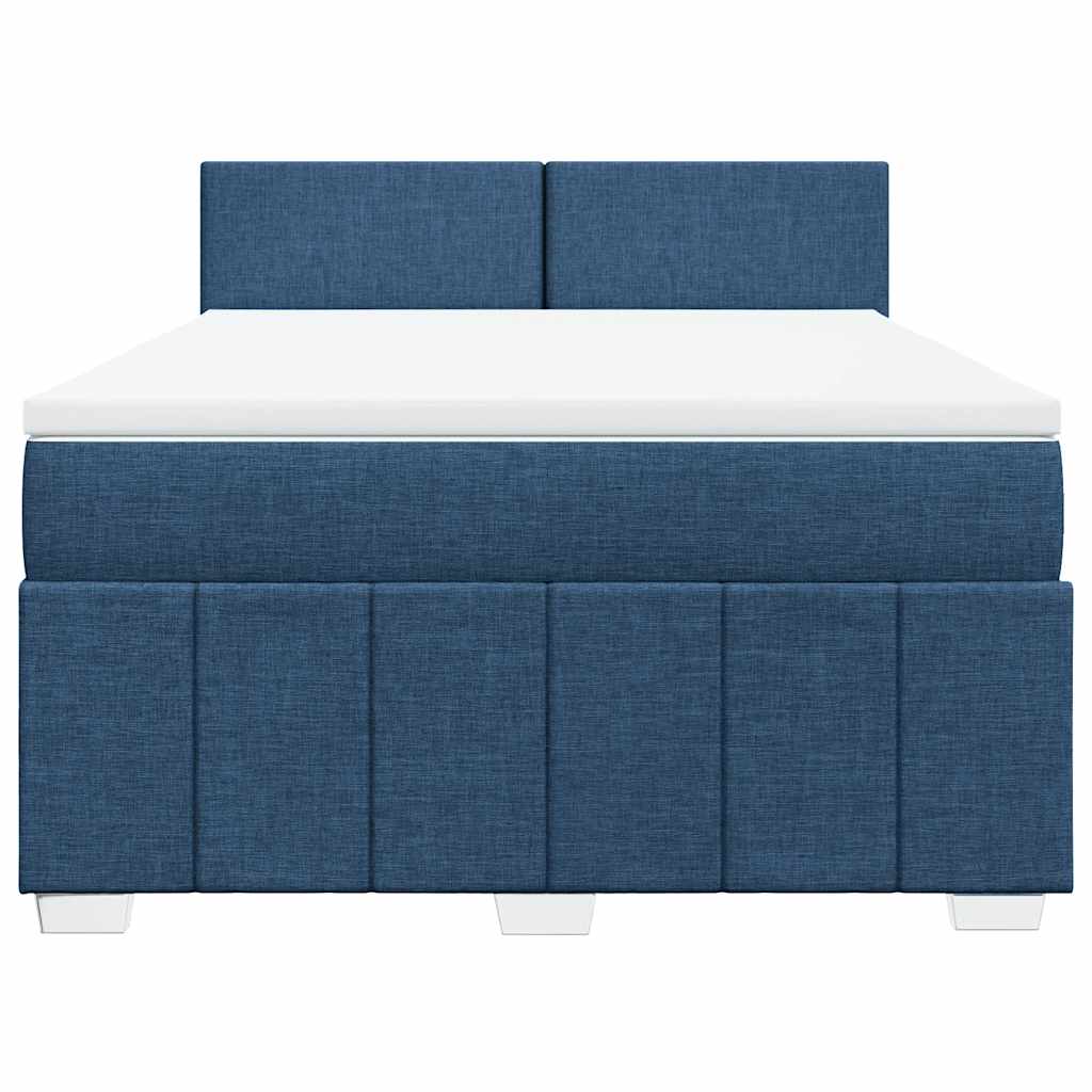 Κρεβάτι Boxspring με Στρώμα Μπλε 140x190 εκ. Υφασμάτινο