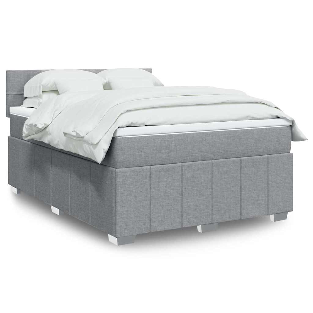 Κρεβάτι Boxspring με Στρώμα Ανοιχτό Γκρι 140x190 εκ. Υφασμάτινο - Pakobazaar