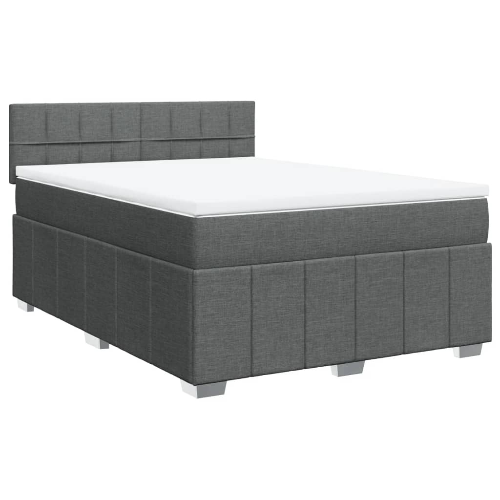 Κρεβάτι Boxspring με Στρώμα Σκούρο Γκρι 140x190 εκ. Υφασμάτινο - Pakobazaar