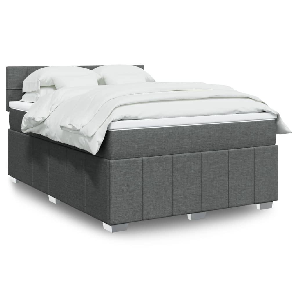 Κρεβάτι Boxspring με Στρώμα Σκούρο Γκρι 140x190 εκ. Υφασμάτινο - Pakobazaar