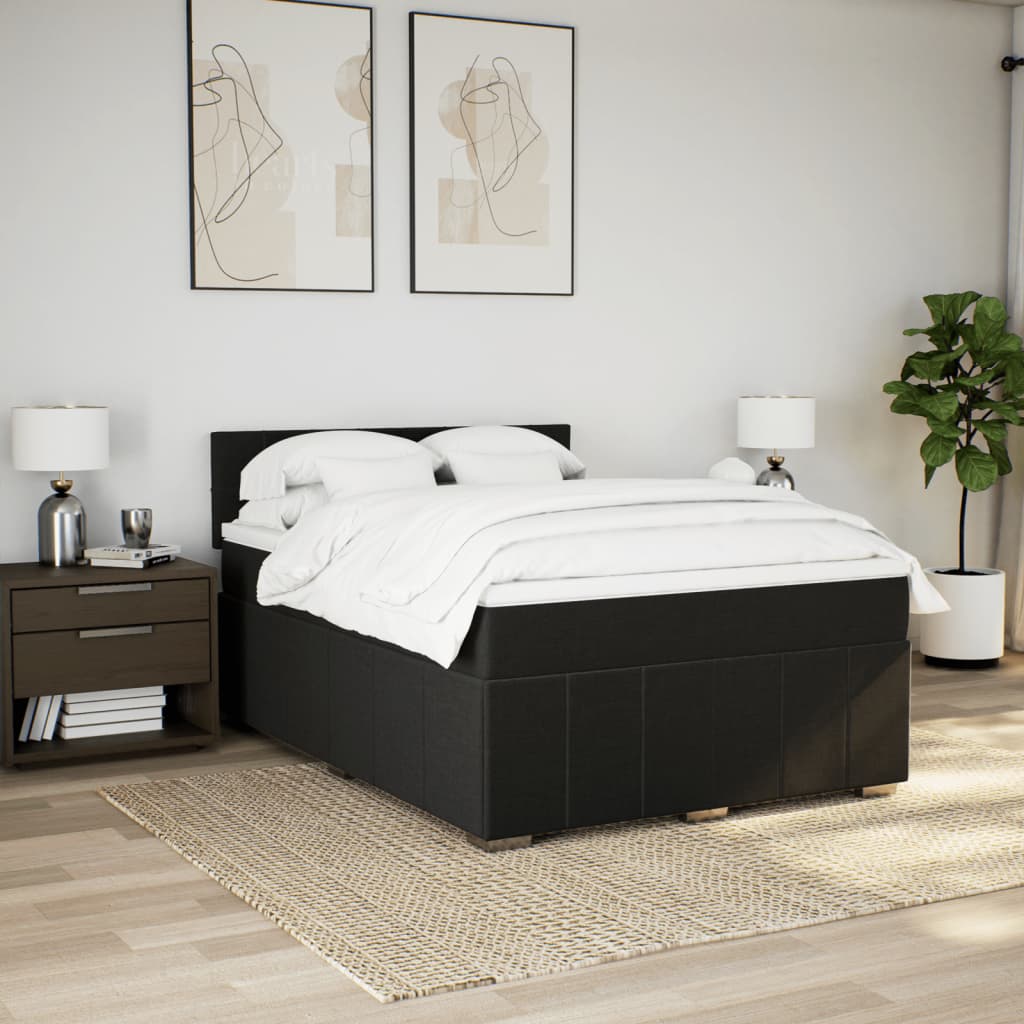 Κρεβάτι Boxspring με Στρώμα Μαύρο 140x190 εκ. Υφασμάτινο - Pakobazaar