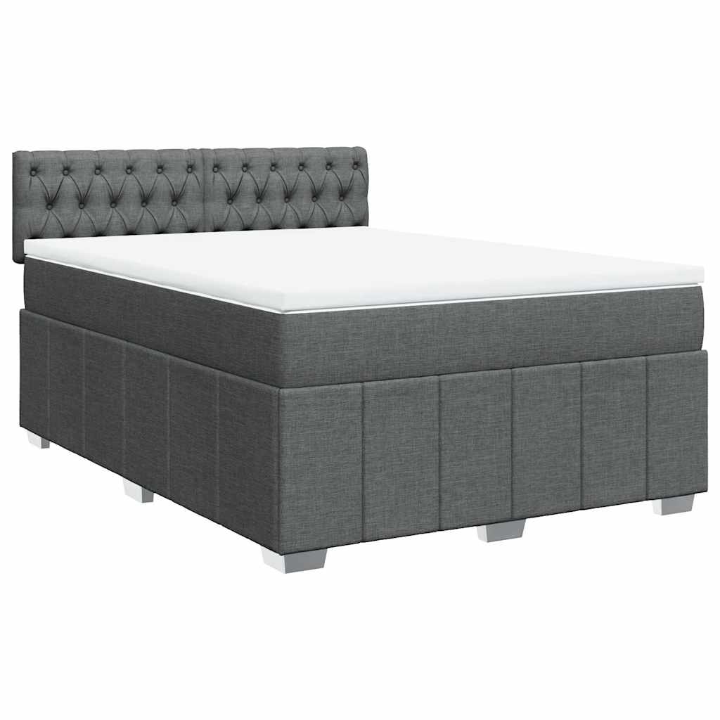 Κρεβάτι Boxspring με Στρώμα Σκούρο Γκρι 140x190 εκ. Υφασμάτινο - Pakobazaar