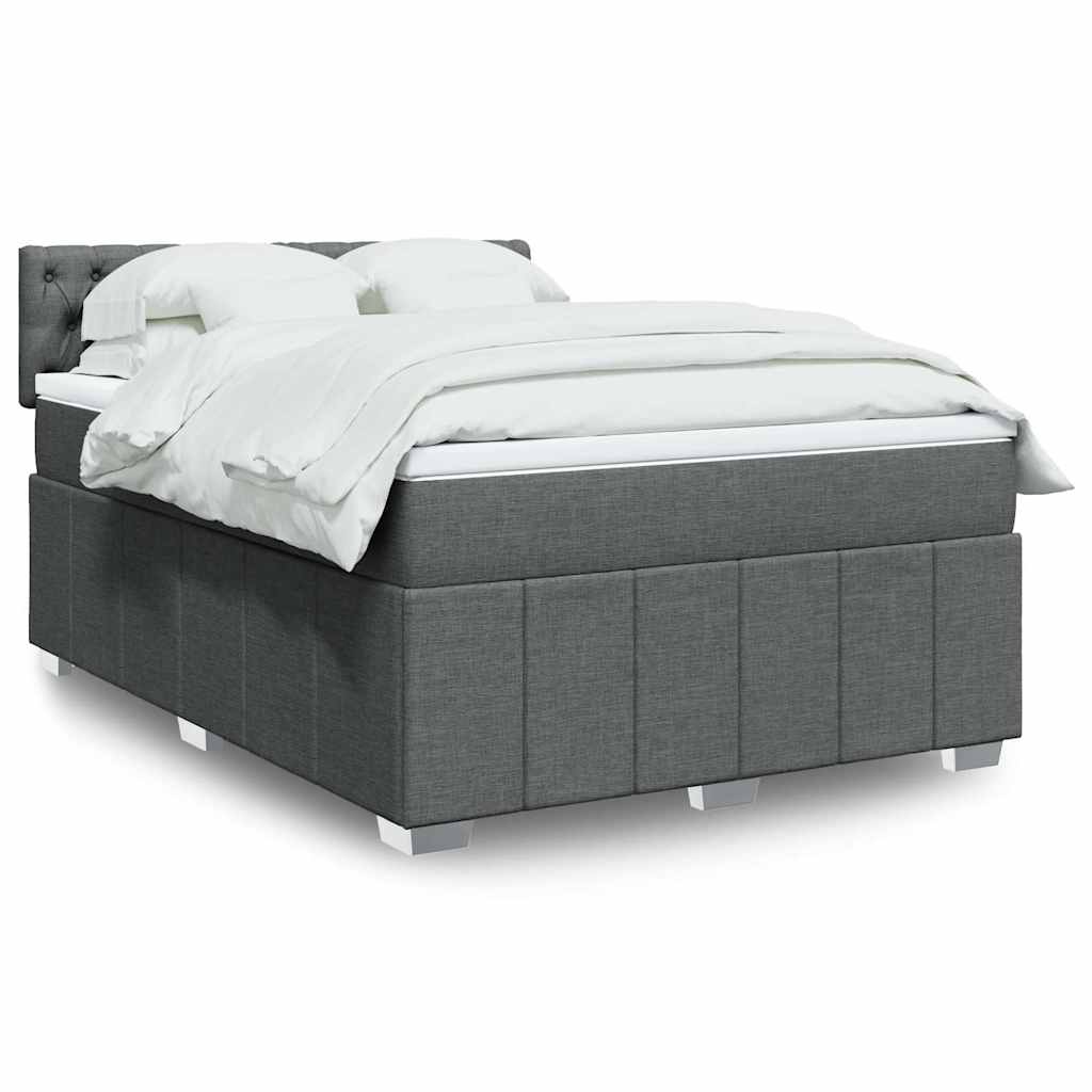 Κρεβάτι Boxspring με Στρώμα Σκούρο Γκρι 140x190 εκ. Υφασμάτινο - Pakobazaar