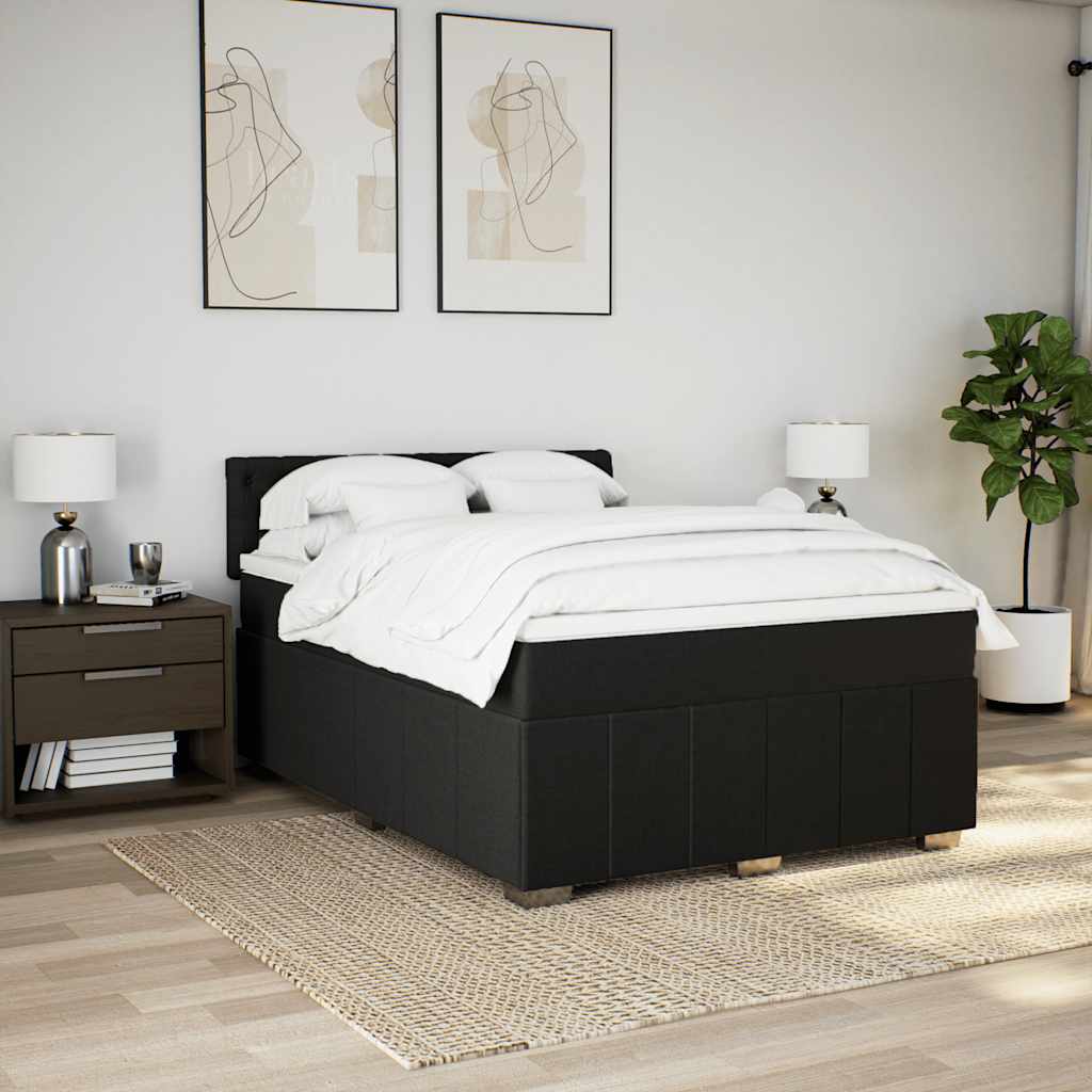 Κρεβάτι Boxspring με Στρώμα Μαύρο 140x190 εκ. Υφασμάτινο - Pakobazaar