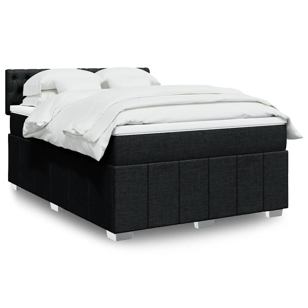 Κρεβάτι Boxspring με Στρώμα Μαύρο 140x190 εκ. Υφασμάτινο - Pakobazaar