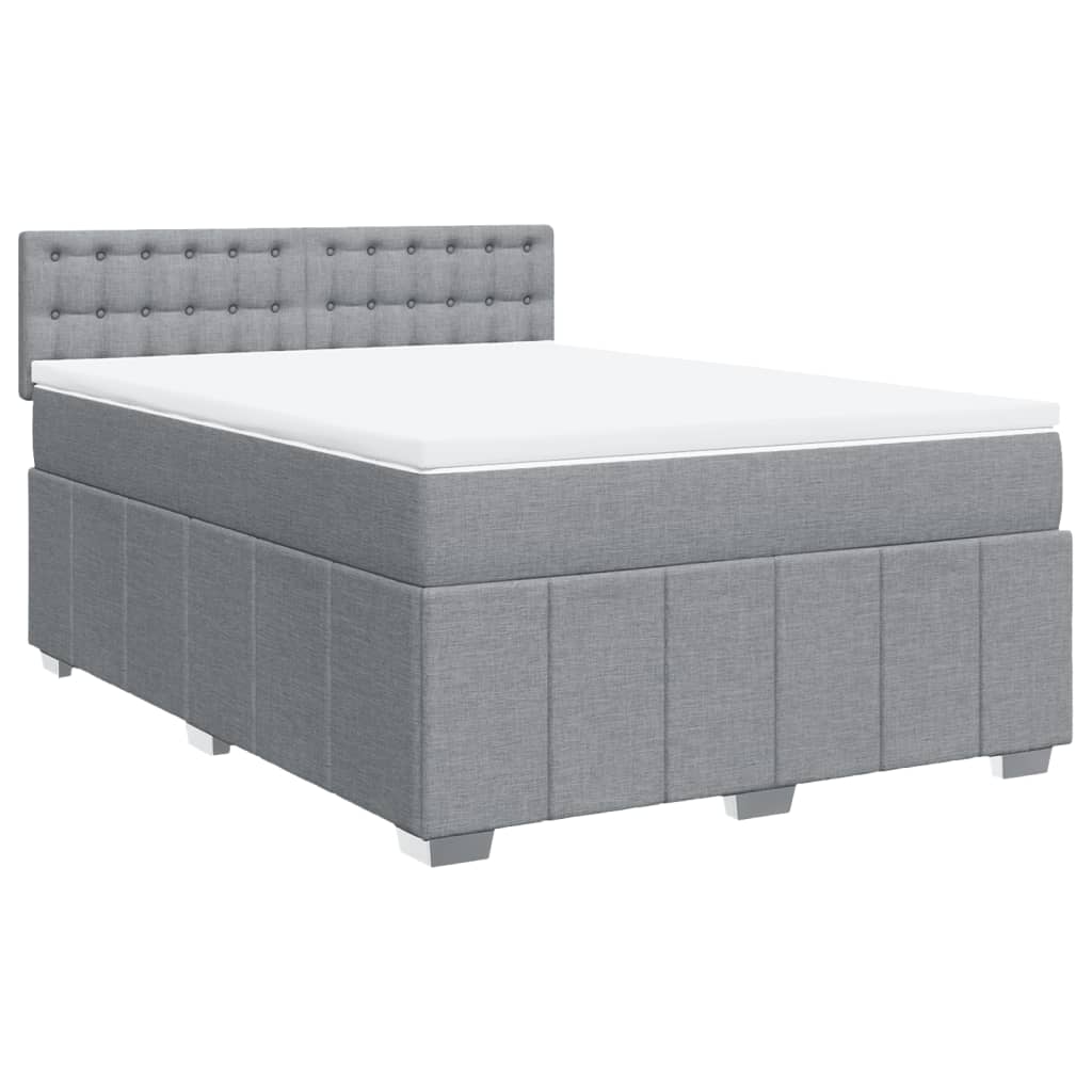 Κρεβάτι Boxspring με Στρώμα Ανοιχτό Γκρι 140x190 εκ. Υφασμάτινο - Pakobazaar