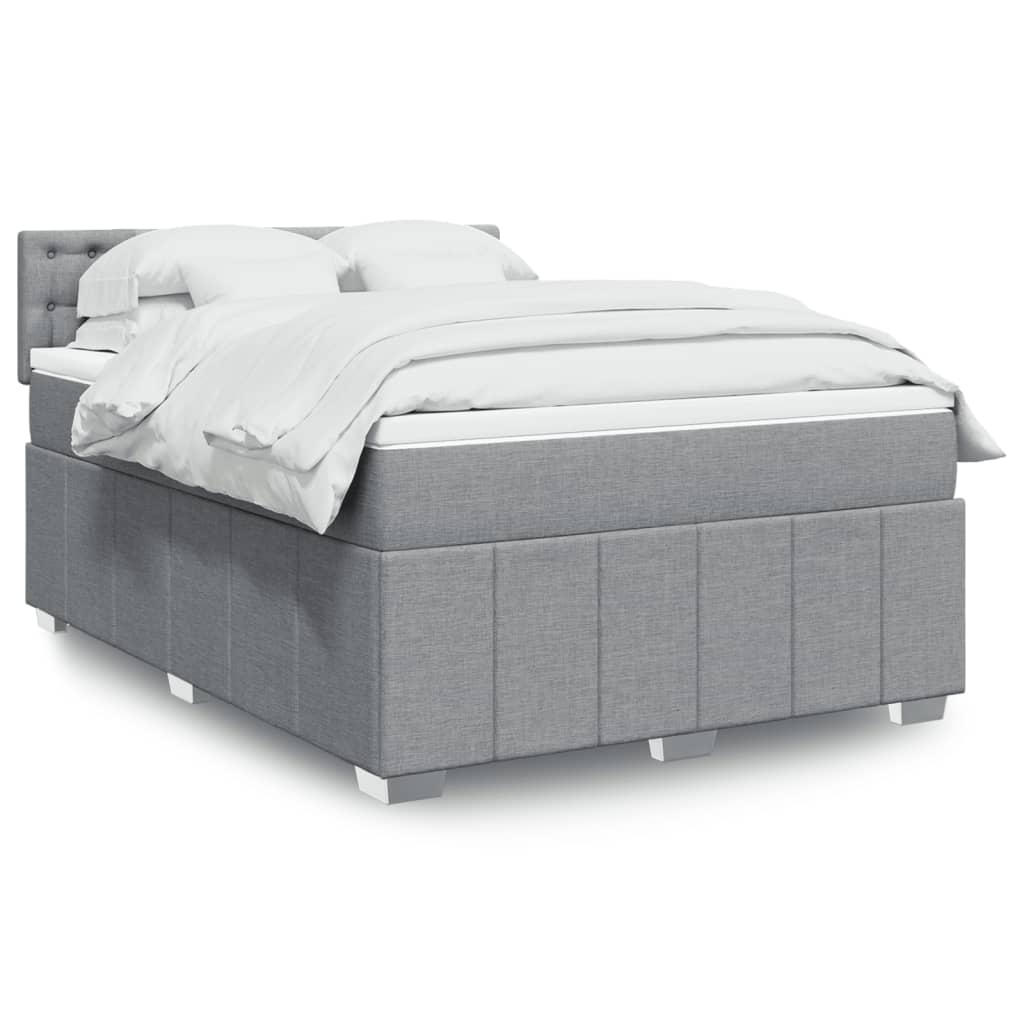 Κρεβάτι Boxspring με Στρώμα Ανοιχτό Γκρι 140x190 εκ. Υφασμάτινο - Pakobazaar