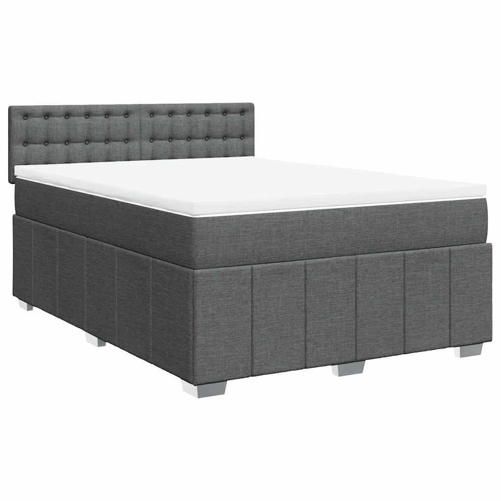 Κρεβάτι Boxspring με Στρώμα Σκούρο Γκρι 140x190 εκ. Υφασμάτινο - Pakobazaar