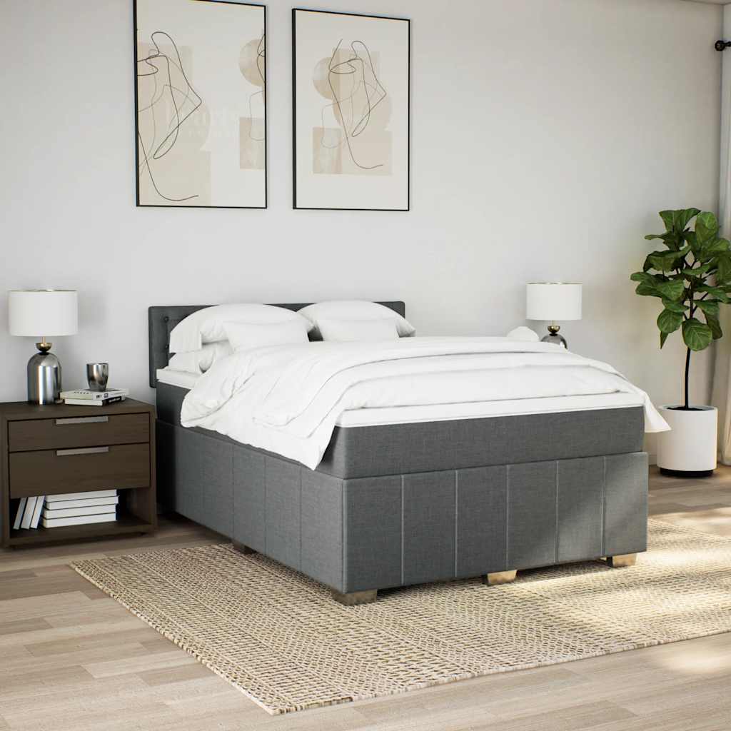 Κρεβάτι Boxspring με Στρώμα Σκούρο Γκρι 140x190 εκ. Υφασμάτινο - Pakobazaar