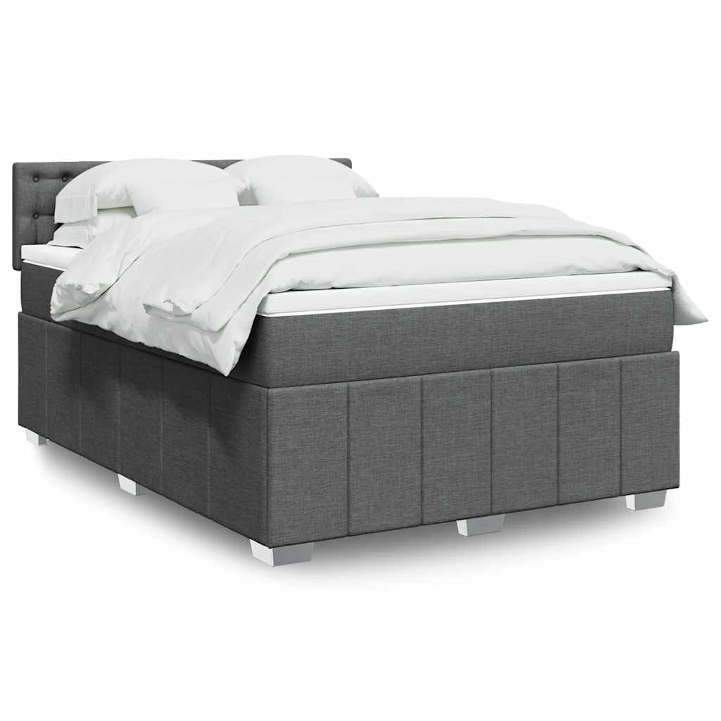 Κρεβάτι Boxspring με Στρώμα Σκούρο Γκρι 140x190 εκ. Υφασμάτινο - Pakobazaar