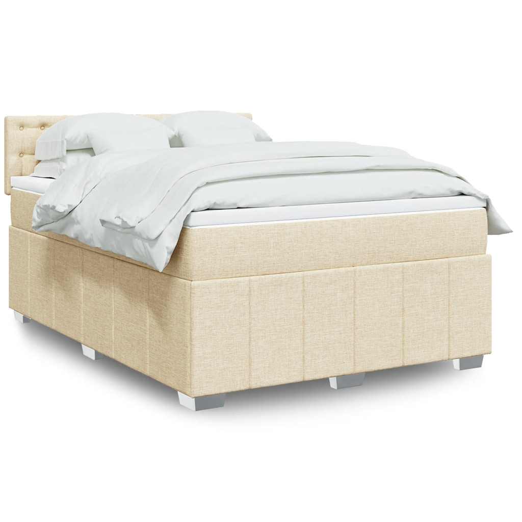 Κρεβάτι Boxspring με Στρώμα Κρεμ 140x190 εκ. Υφασμάτινο - Pakobazaar