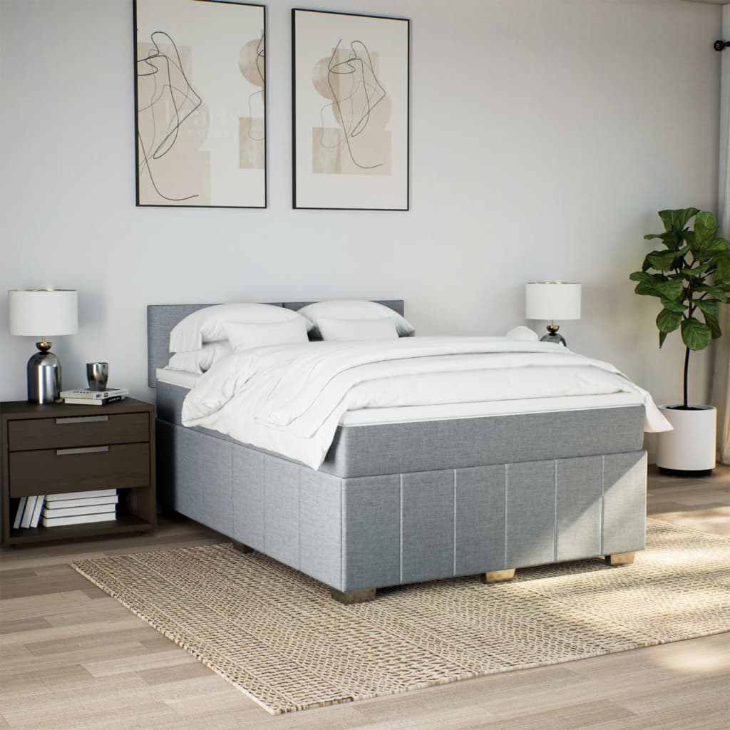 Κρεβάτι Boxspring με Στρώμα Ανοιχτό Γκρι 140x200 εκ. Υφασμάτινο