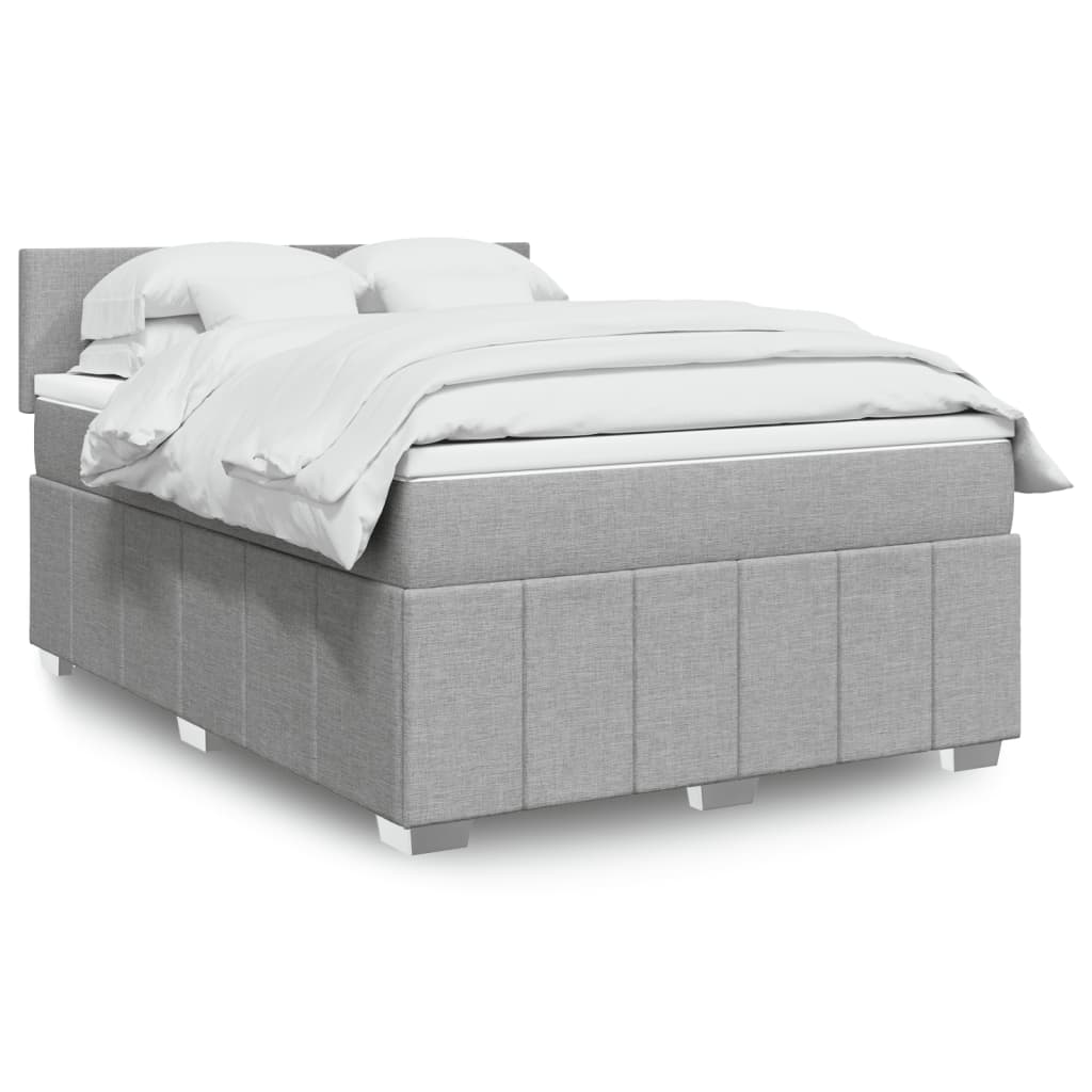 Κρεβάτι Boxspring με Στρώμα Ανοιχτό Γκρι 140x200 εκ. Υφασμάτινο