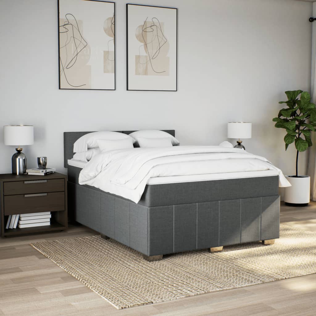 Κρεβάτι Boxspring με Στρώμα Σκούρο Γκρι 140x200 εκ Υφασμάτινο - Pakobazaar
