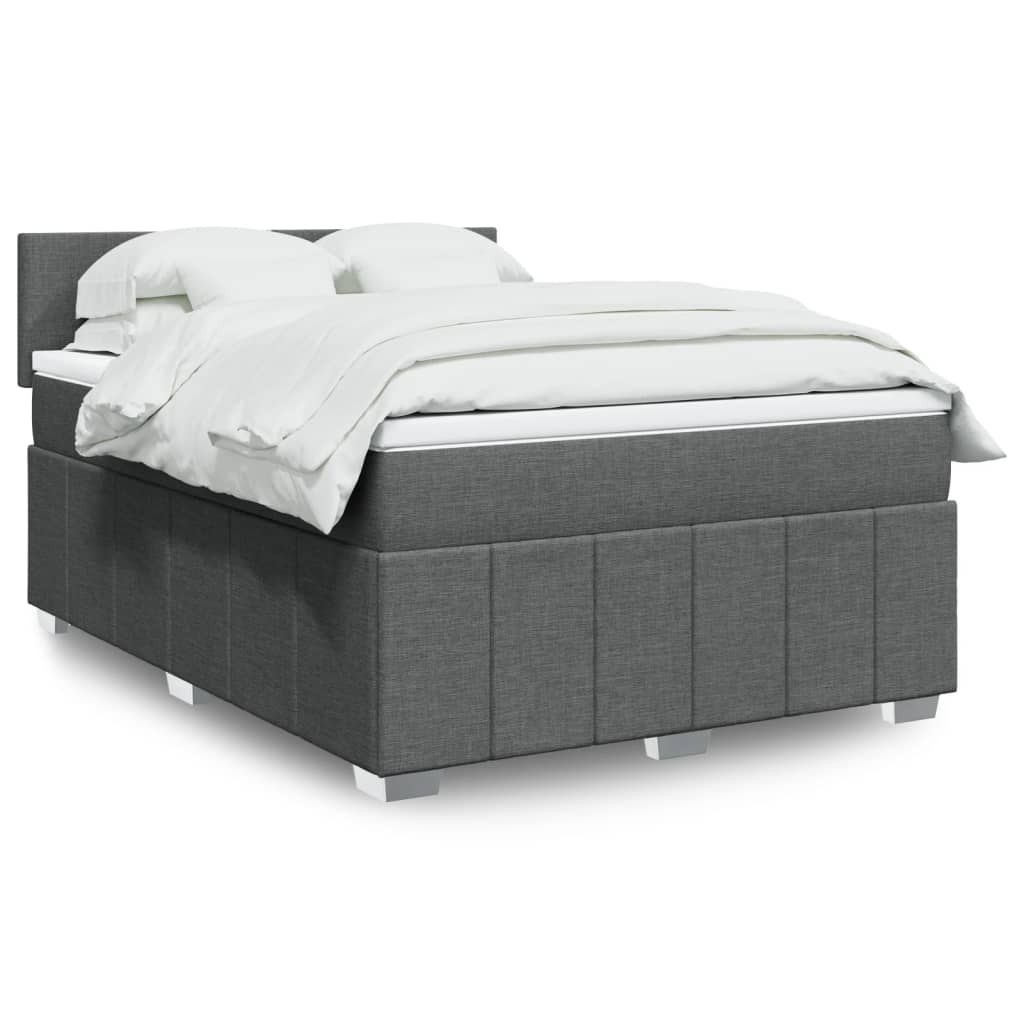 Κρεβάτι Boxspring με Στρώμα Σκούρο Γκρι 140x200 εκ Υφασμάτινο - Pakobazaar