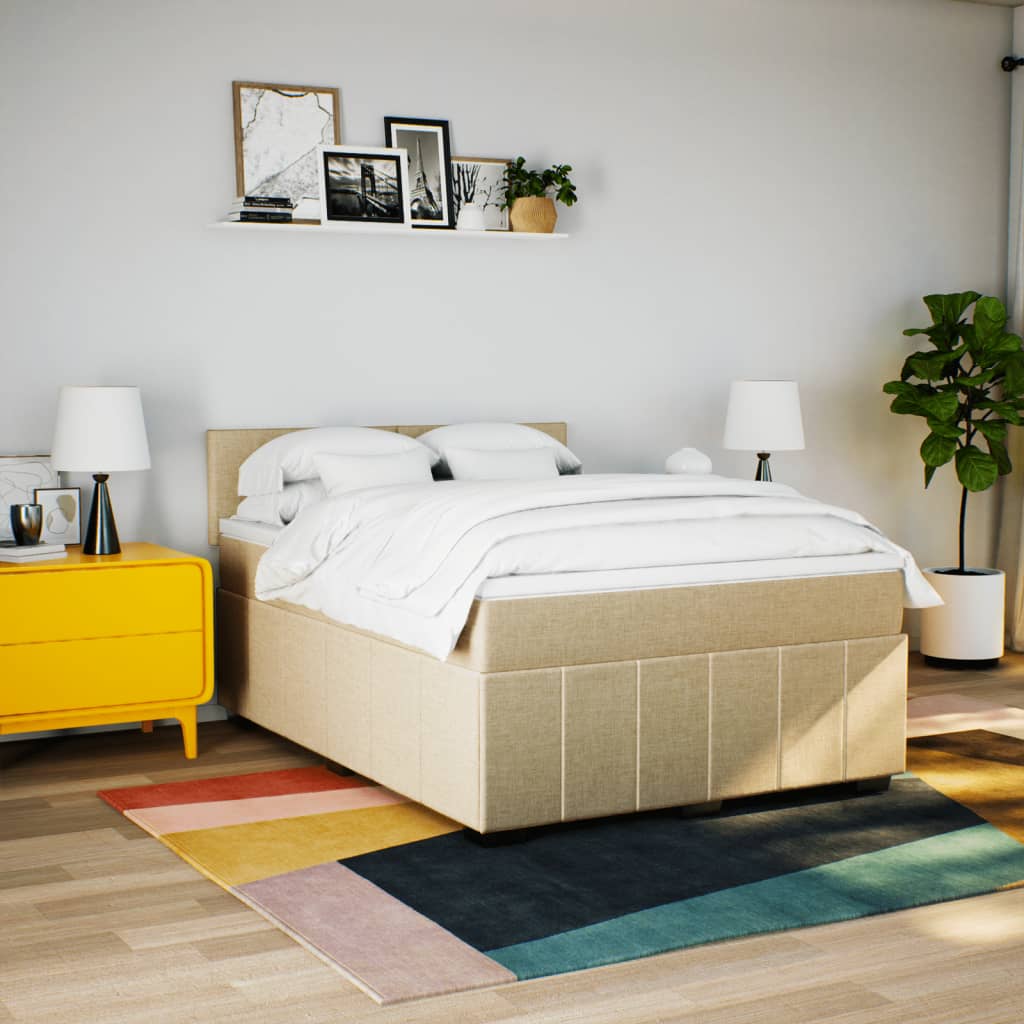 Κρεβάτι Boxspring με Στρώμα Κρεμ 140x200 εκ. Υφασμάτινο - Pakobazaar