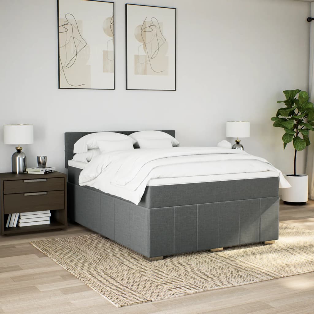 Κρεβάτι Boxspring με Στρώμα Σκούρο Γκρι 140x200 εκ Υφασμάτινο - Pakobazaar