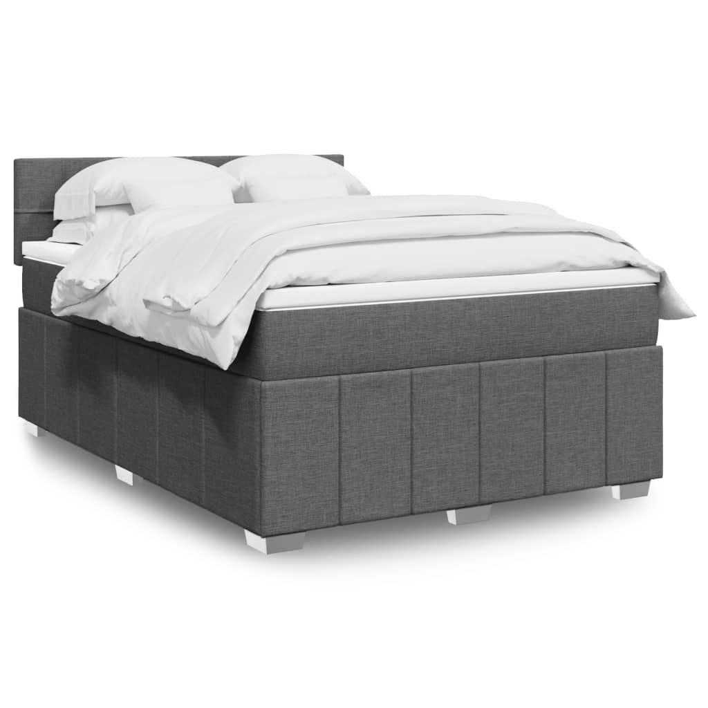 Κρεβάτι Boxspring με Στρώμα Σκούρο Γκρι 140x200 εκ Υφασμάτινο - Pakobazaar