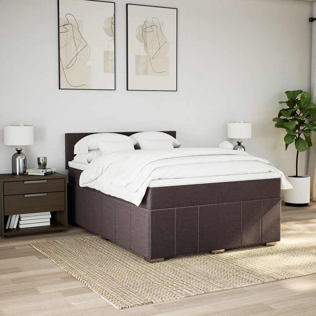Κρεβάτι Boxspring με Στρώμα Σκούρο Καφέ 140x200 εκ Υφασμάτινο