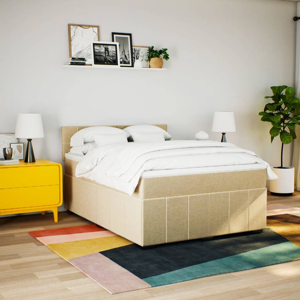 Κρεβάτι Boxspring με Στρώμα Κρεμ 140x200 εκ. Υφασμάτινο - Pakobazaar