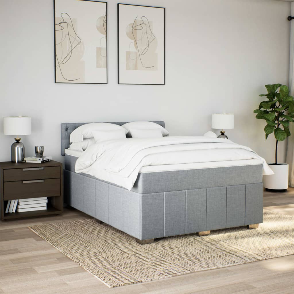 Κρεβάτι Boxspring με Στρώμα Ανοιχτό Γκρι 140x200 εκ. Υφασμάτινο - Pakobazaar