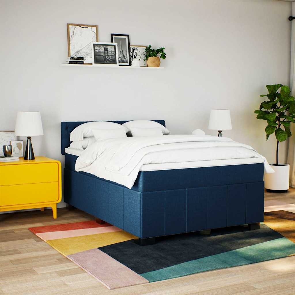 Κρεβάτι Boxspring με Στρώμα Μπλε 140x200 εκ. Υφασμάτινο