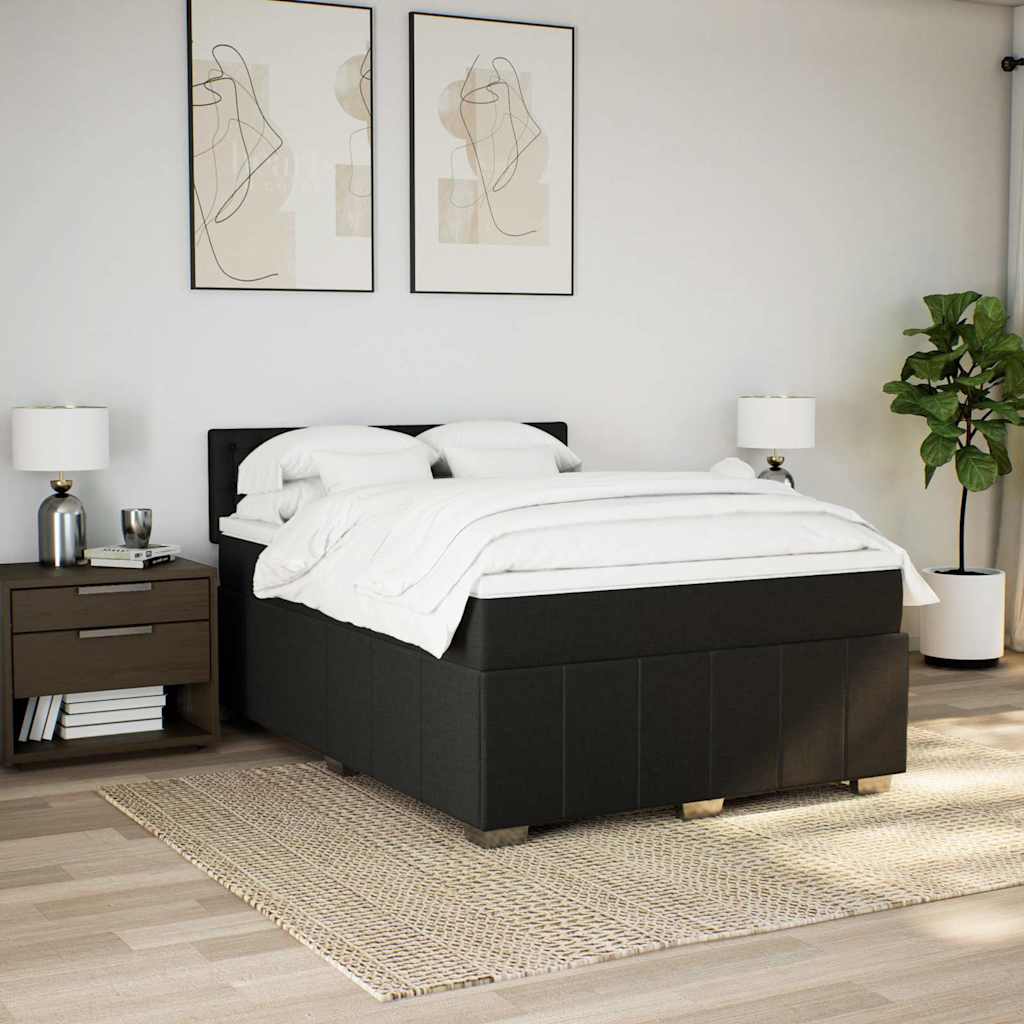 Κρεβάτι Boxspring με Στρώμα Μαύρο 140x200 εκ. Υφασμάτινο - Pakobazaar