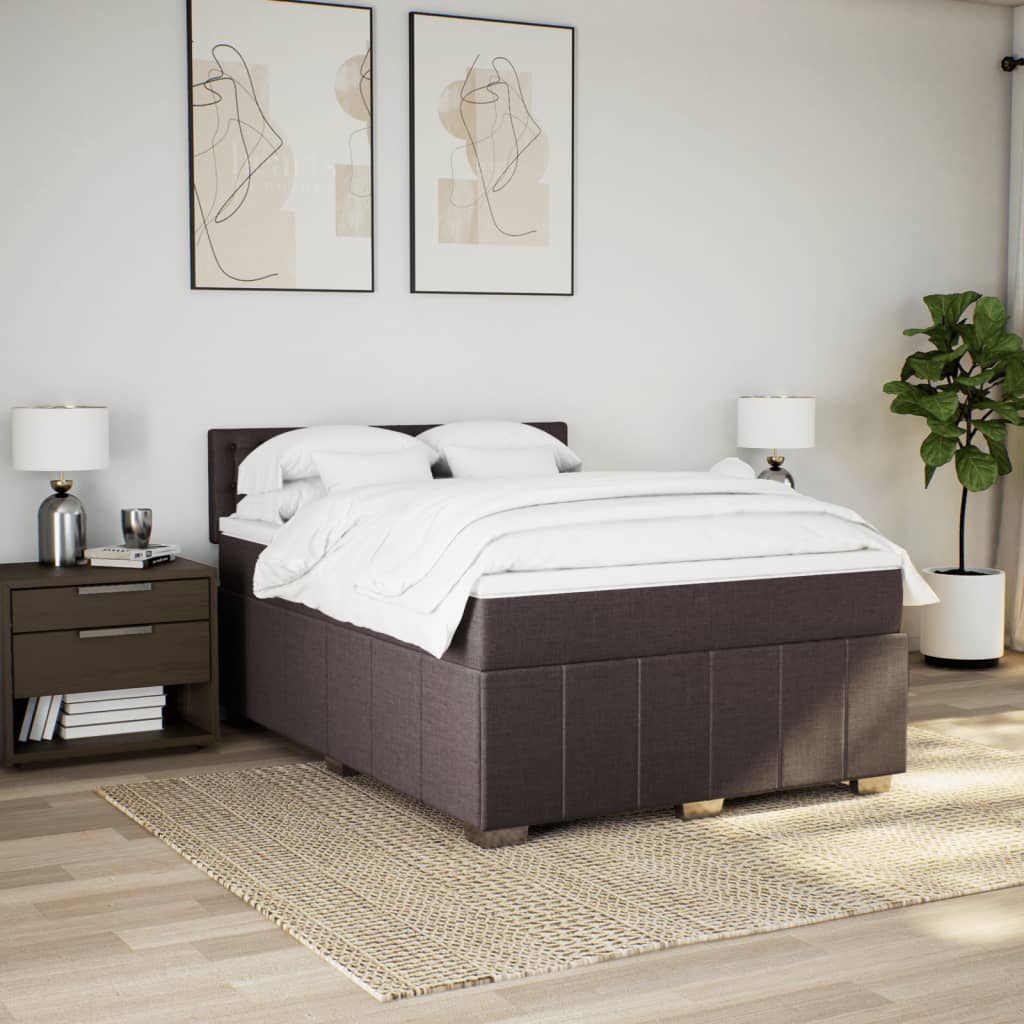Κρεβάτι Boxspring με Στρώμα Σκούρο Καφέ 140x200 εκ Υφασμάτινο