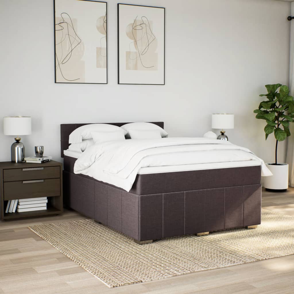 Κρεβάτι Boxspring με Στρώμα Σκούρο Καφέ 160x200 εκ Υφασμάτινο