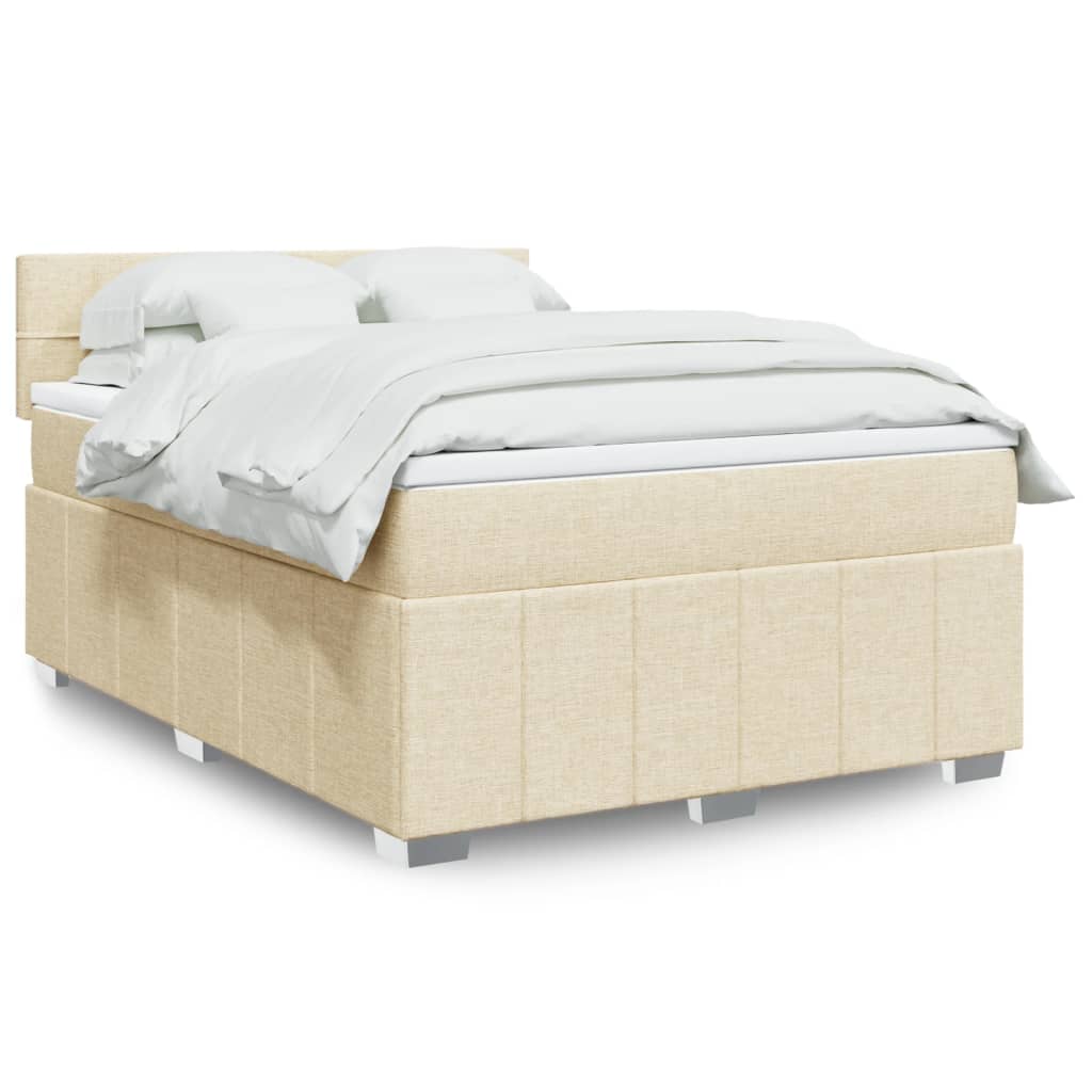 Κρεβάτι Boxspring με Στρώμα Κρεμ 160x200 εκ. Υφασμάτινο - Pakobazaar