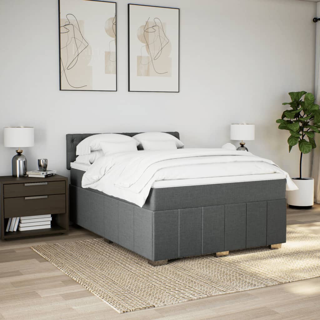 Κρεβάτι Boxspring με Στρώμα Σκούρο Γκρι 160x200 εκ Υφασμάτινο - Pakobazaar
