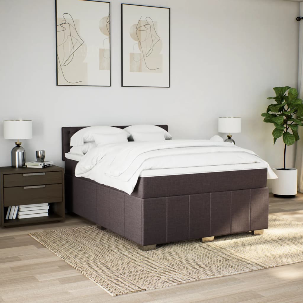Κρεβάτι Boxspring με Στρώμα Σκούρο Καφέ 160x200 εκ Υφασμάτινο
