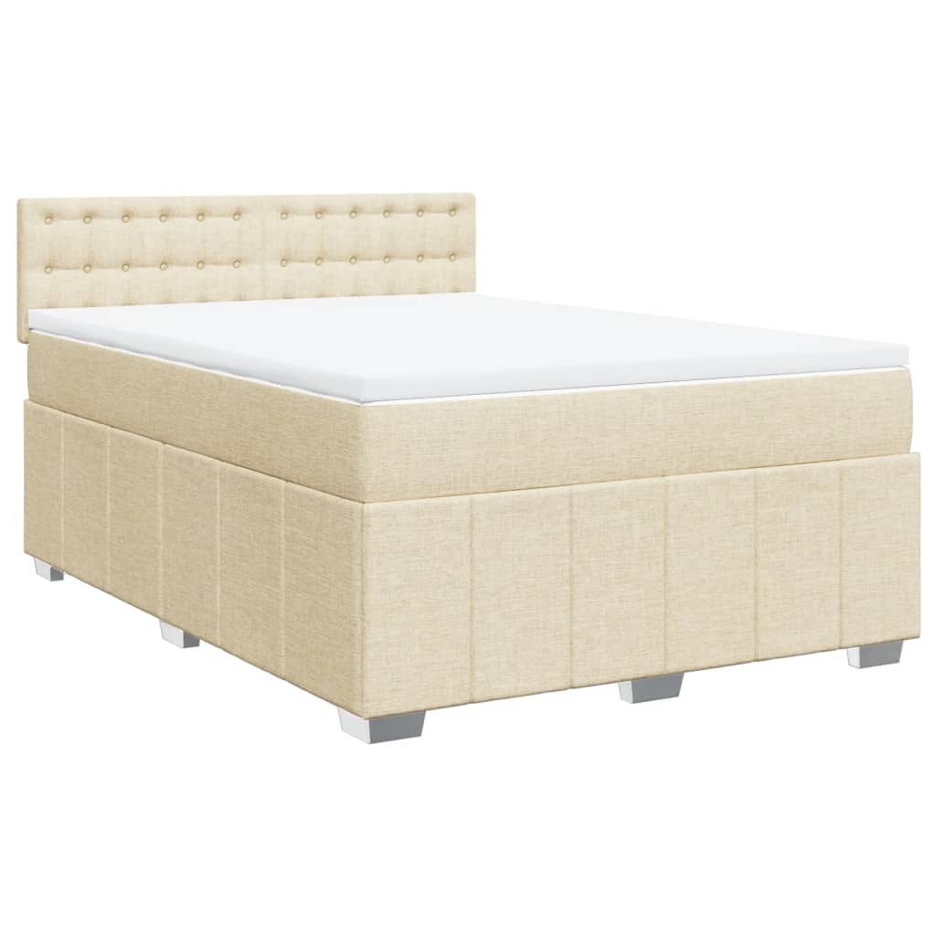 Κρεβάτι Boxspring με Στρώμα Κρεμ 160x200 εκ. Υφασμάτινο - Pakobazaar