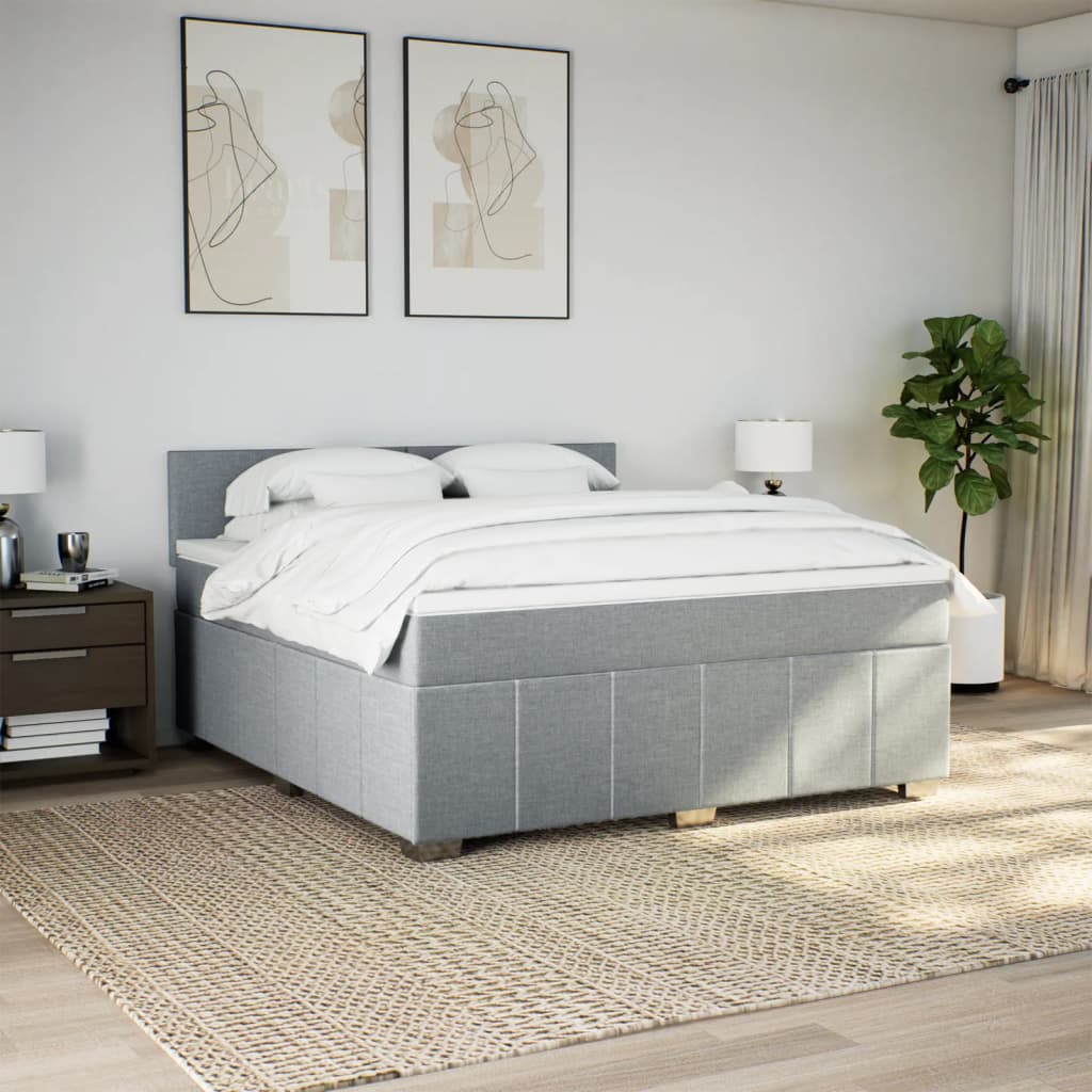 Κρεβάτι Boxspring με Στρώμα Ανοιχτό Γκρι 180x200 εκ. Υφασμάτινο - Pakobazaar