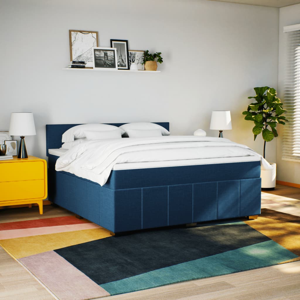 Κρεβάτι Boxspring με Στρώμα Μπλε 180x200 εκ. Υφασμάτινο
