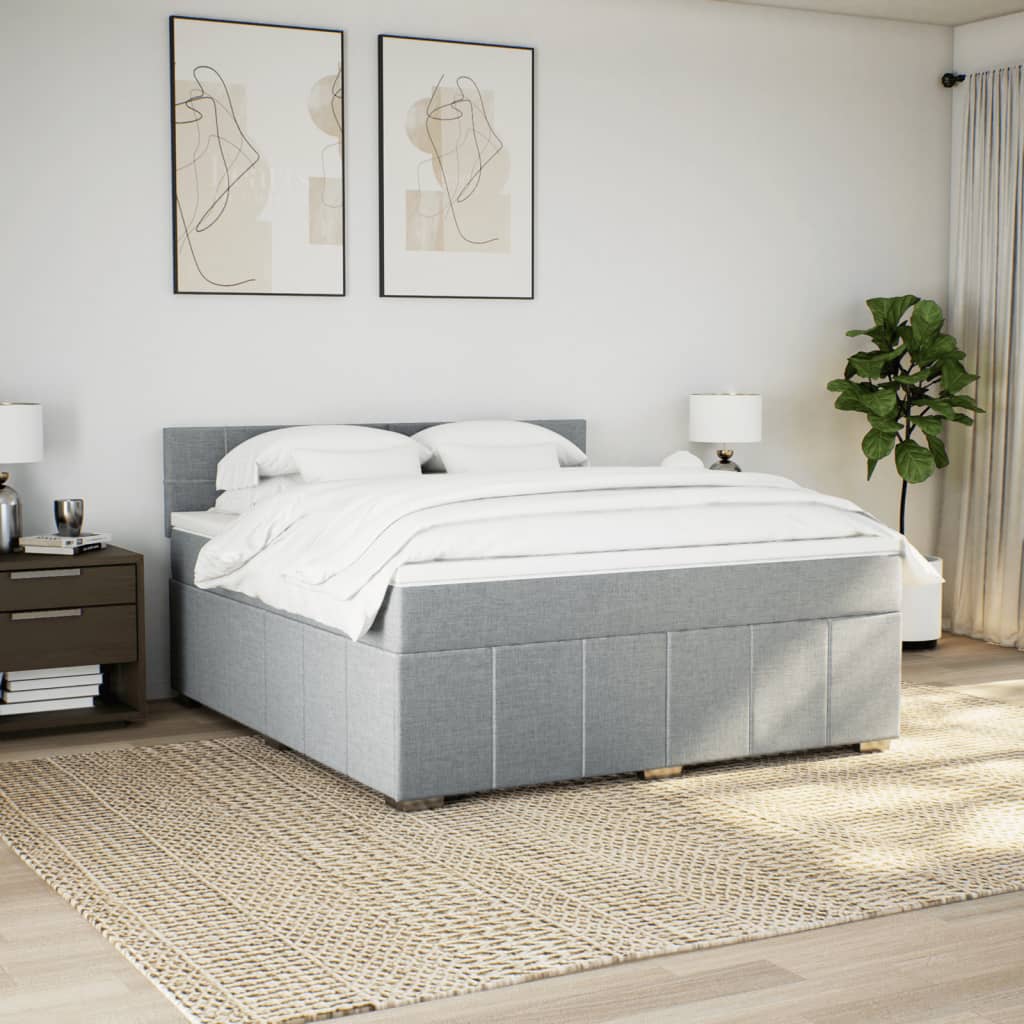 Κρεβάτι Boxspring με Στρώμα Ανοιχτό Γκρι 180x200 εκ. Υφασμάτινο