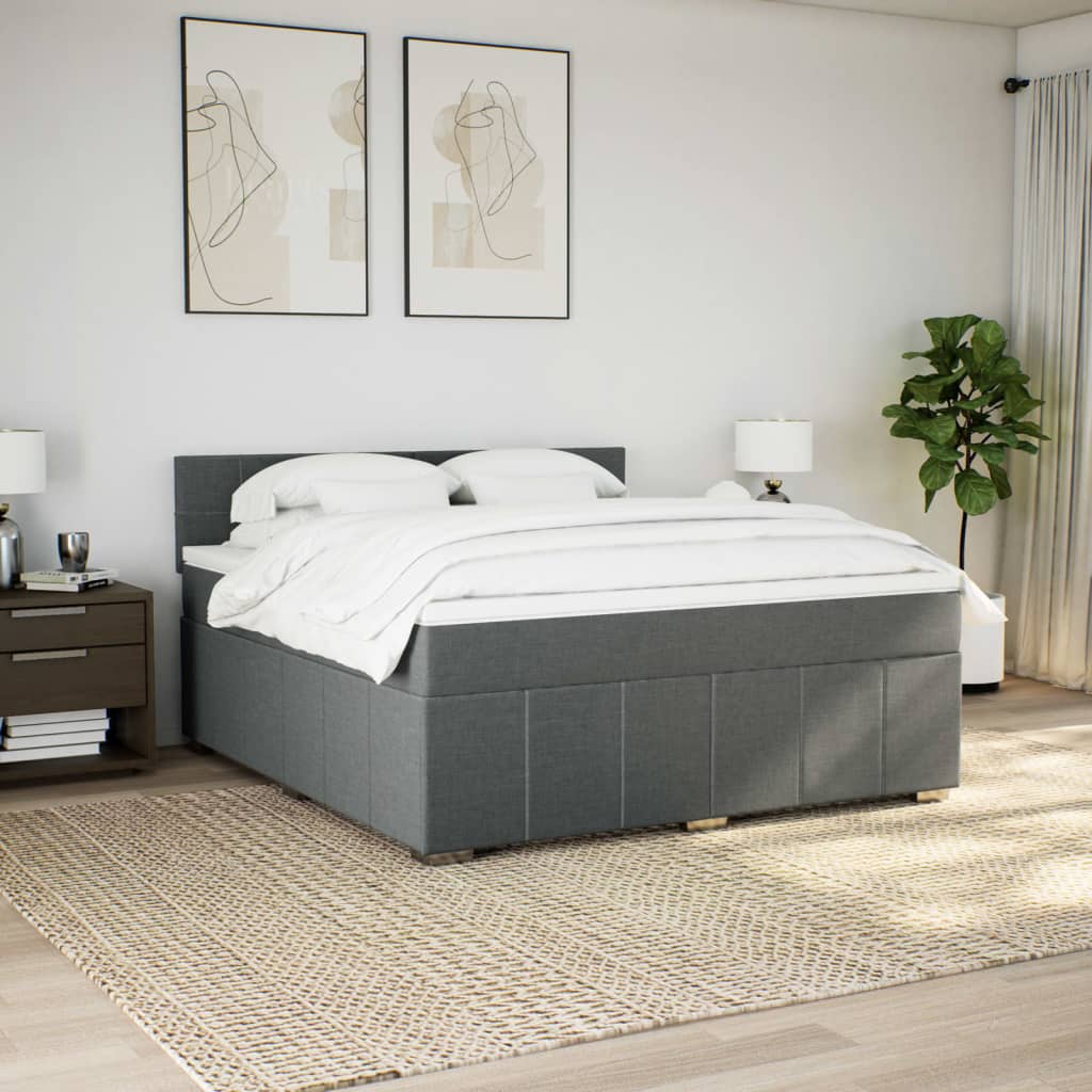 Κρεβάτι Boxspring με Στρώμα Σκούρο Γκρι 180x200 εκ Υφασμάτιν
