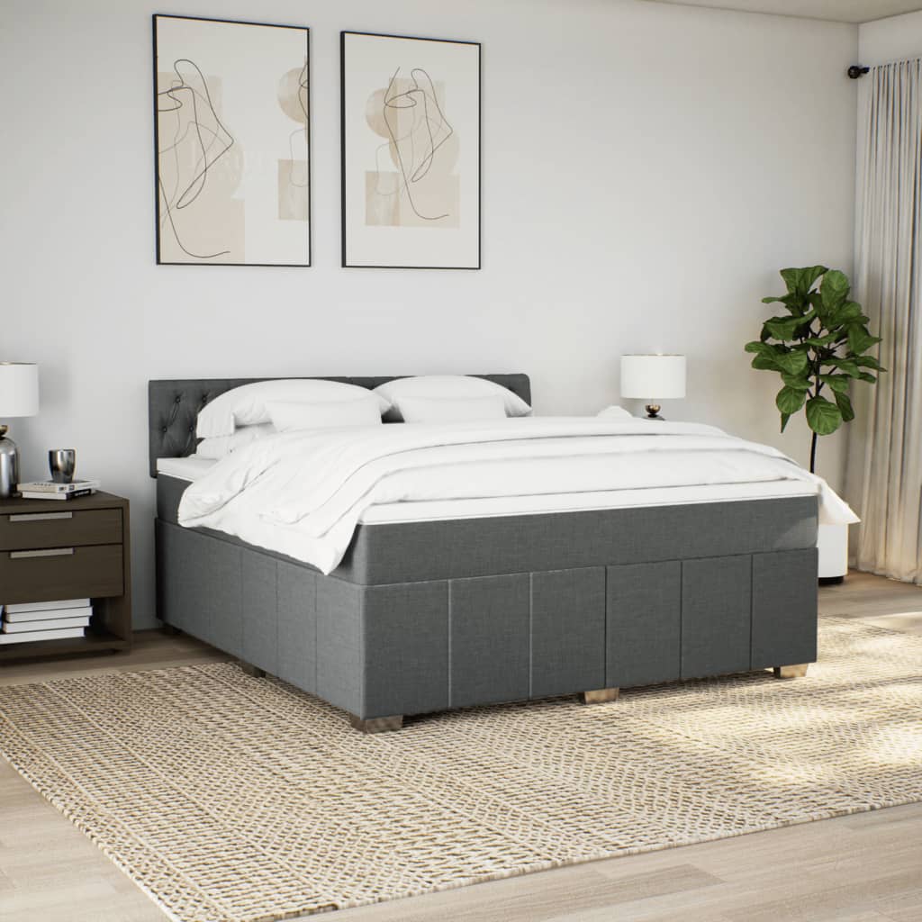 Κρεβάτι Boxspring με Στρώμα Σκούρο Γκρι 180x200 εκ Υφασμάτιν - Pakobazaar