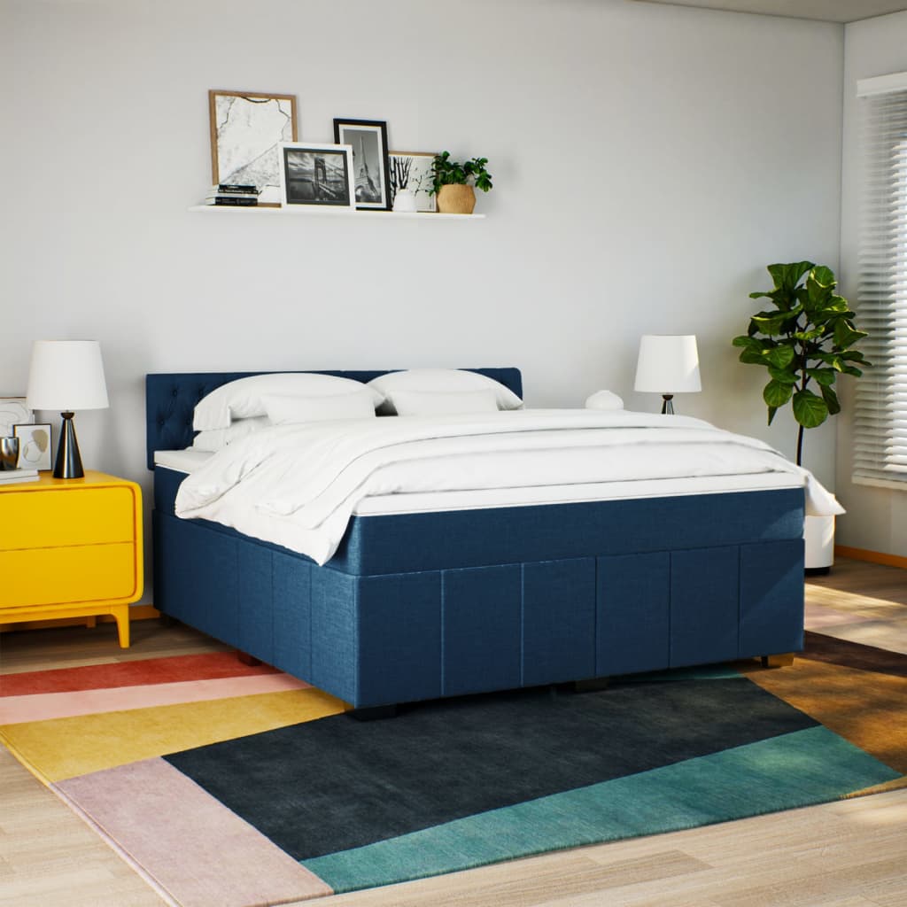 Κρεβάτι Boxspring με Στρώμα Μπλε 180x200 εκ. Υφασμάτινο - Pakobazaar