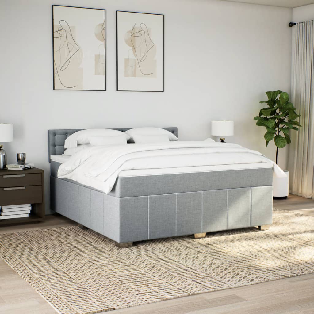 Κρεβάτι Boxspring με Στρώμα Ανοιχτό Γκρι 180x200 εκ. Υφασμάτινο