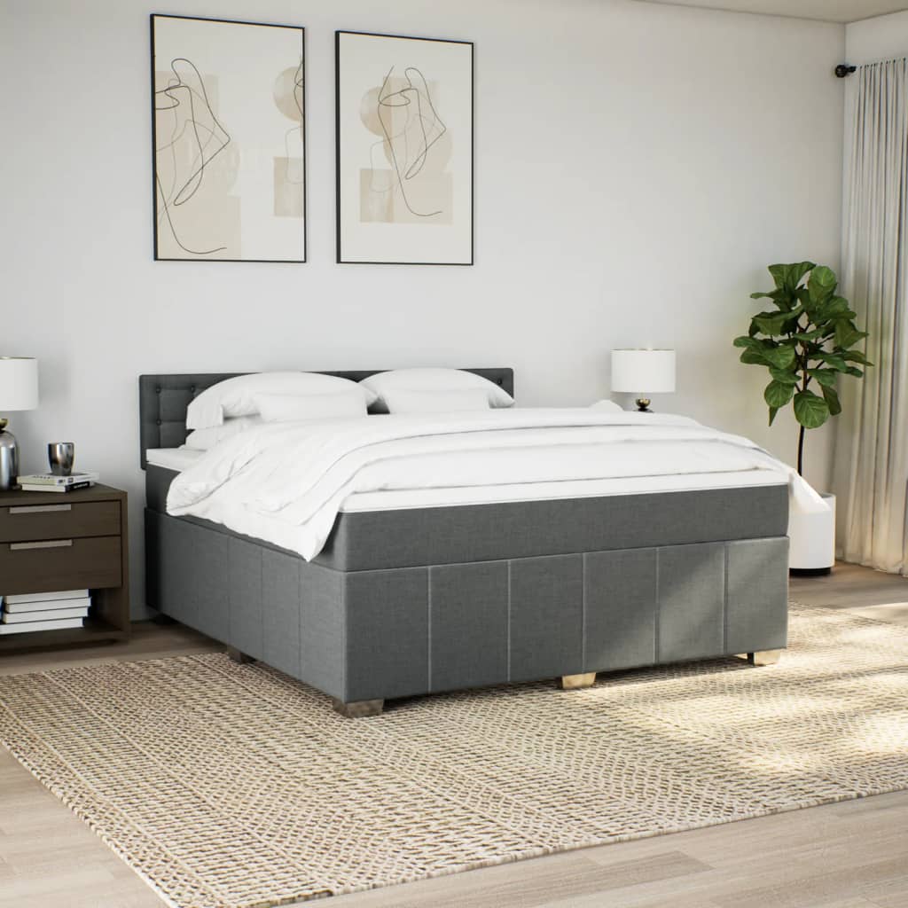 Κρεβάτι Boxspring με Στρώμα Σκούρο Γκρι 180x200 εκ Υφασμάτιν