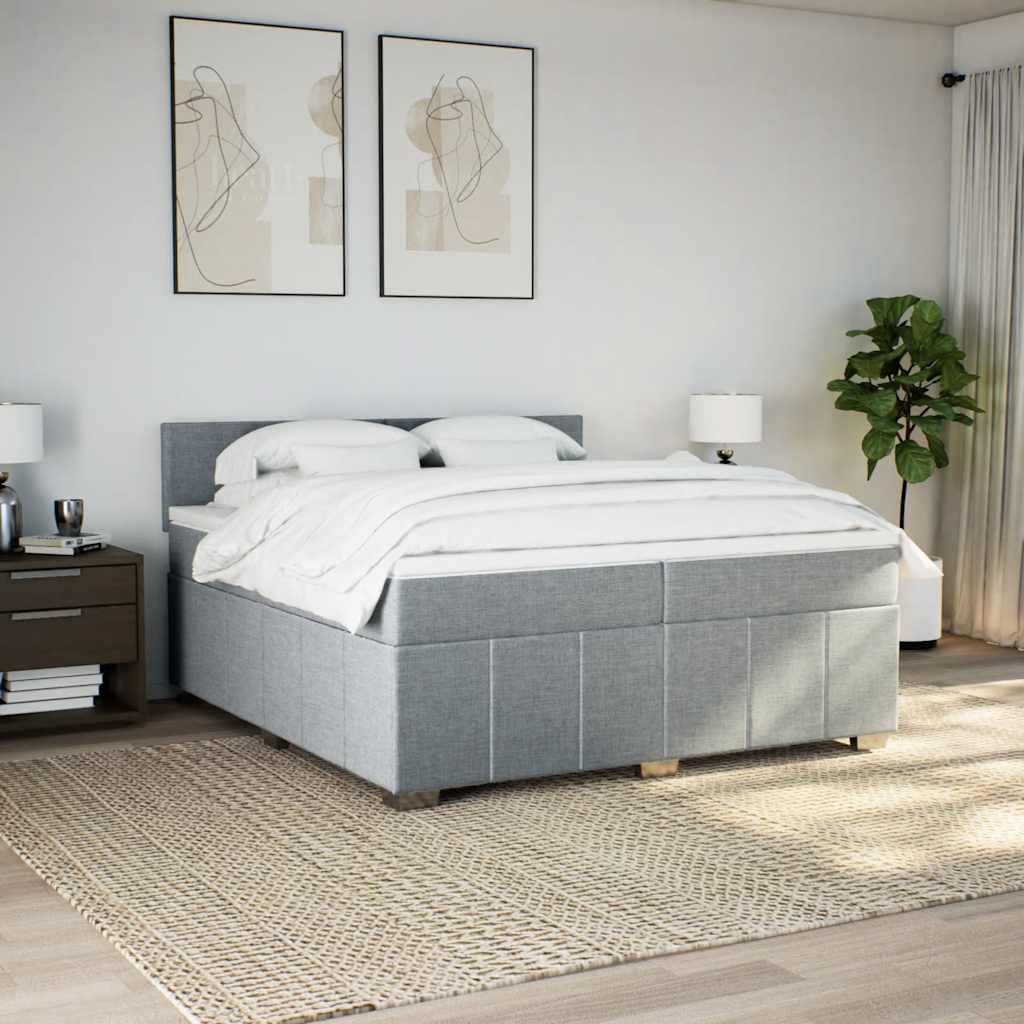 Κρεβάτι Boxspring με Στρώμα Ανοιχτό Γκρι 200x200 εκ. Υφασμάτινο - Pakobazaar