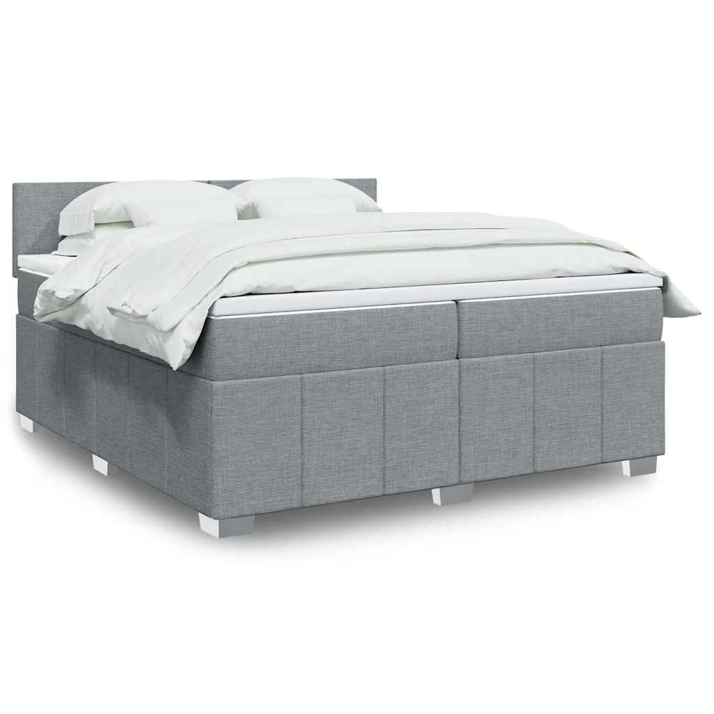 Κρεβάτι Boxspring με Στρώμα Ανοιχτό Γκρι 200x200 εκ. Υφασμάτινο - Pakobazaar