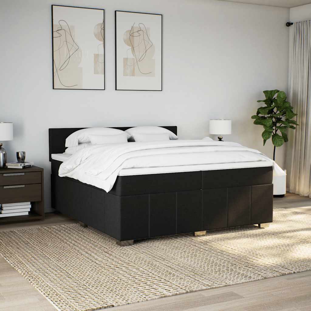 Κρεβάτι Boxspring με Στρώμα Μαύρο 200x200 εκ. Υφασμάτινο - Pakobazaar