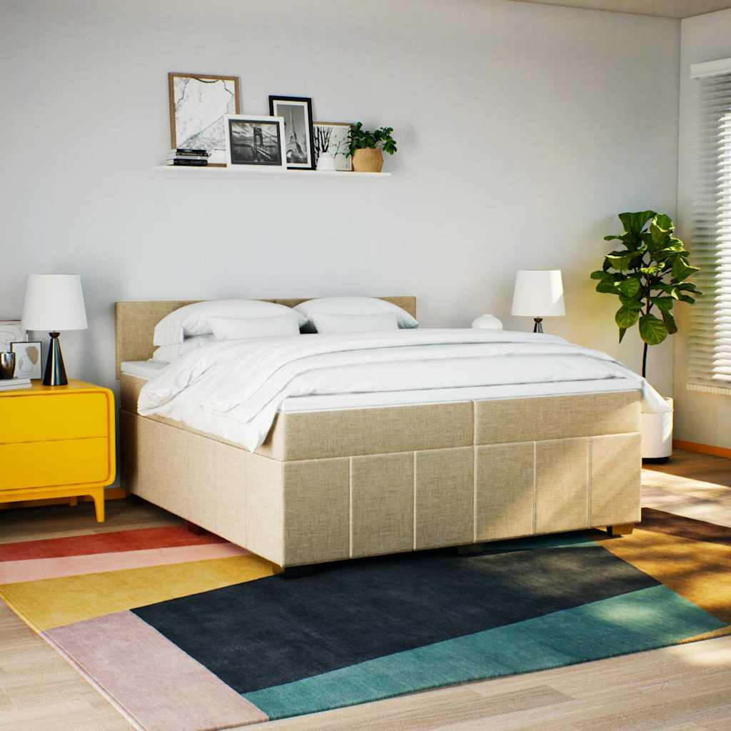 Κρεβάτι Boxspring με Στρώμα Κρεμ 200x200 εκ. Υφασμάτινο