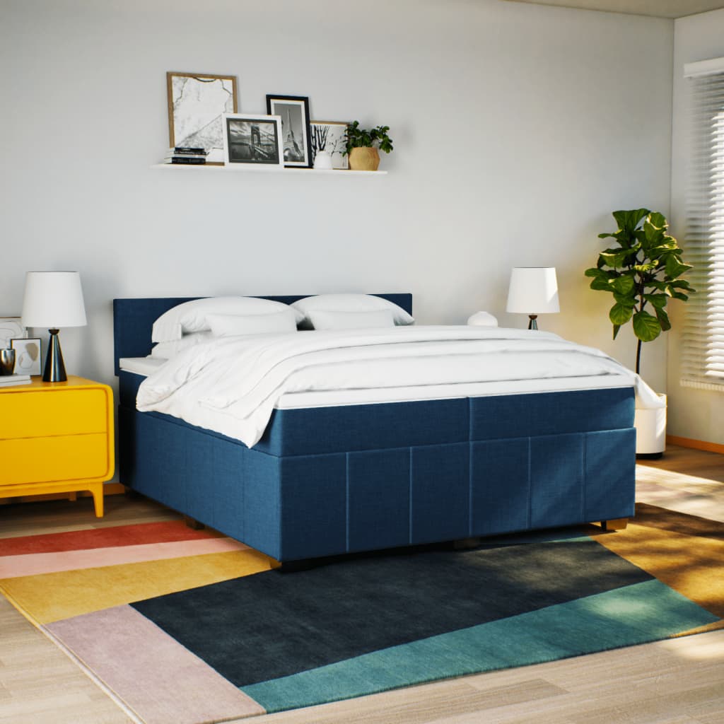 Κρεβάτι Boxspring με Στρώμα Μπλε 200x200 εκ. Υφασμάτινο - Pakobazaar
