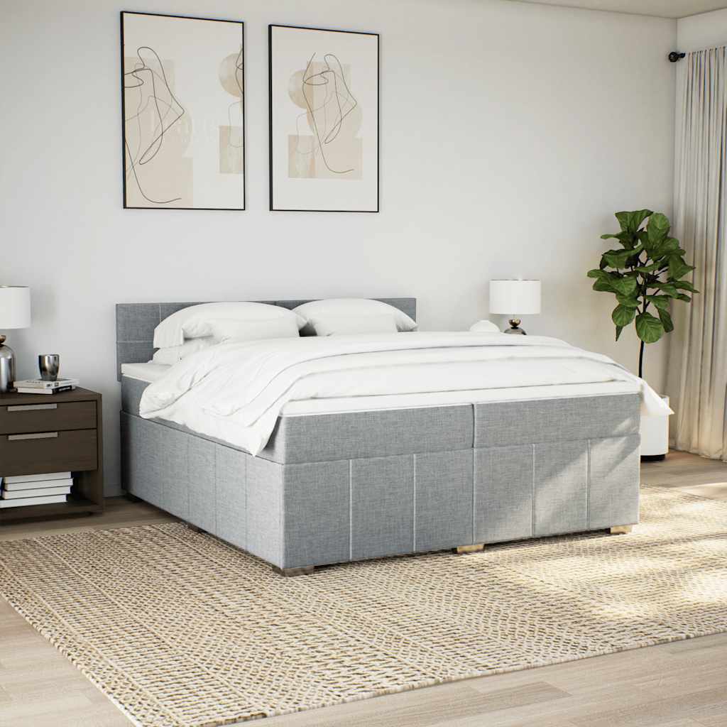 Κρεβάτι Boxspring με Στρώμα Ανοιχτό Γκρι 200x200 εκ. Υφασμάτινο